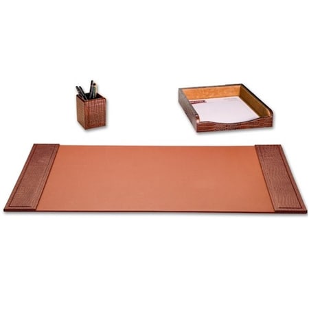 Workstation Brown Crocodile Embossed Leather Desk Set, 3PK TH635304